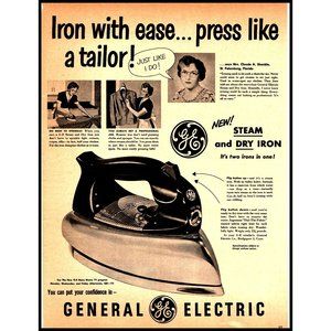 1951 GE General Electric Steam Iron Vintage Print Ad Housewife Wall Art Photo